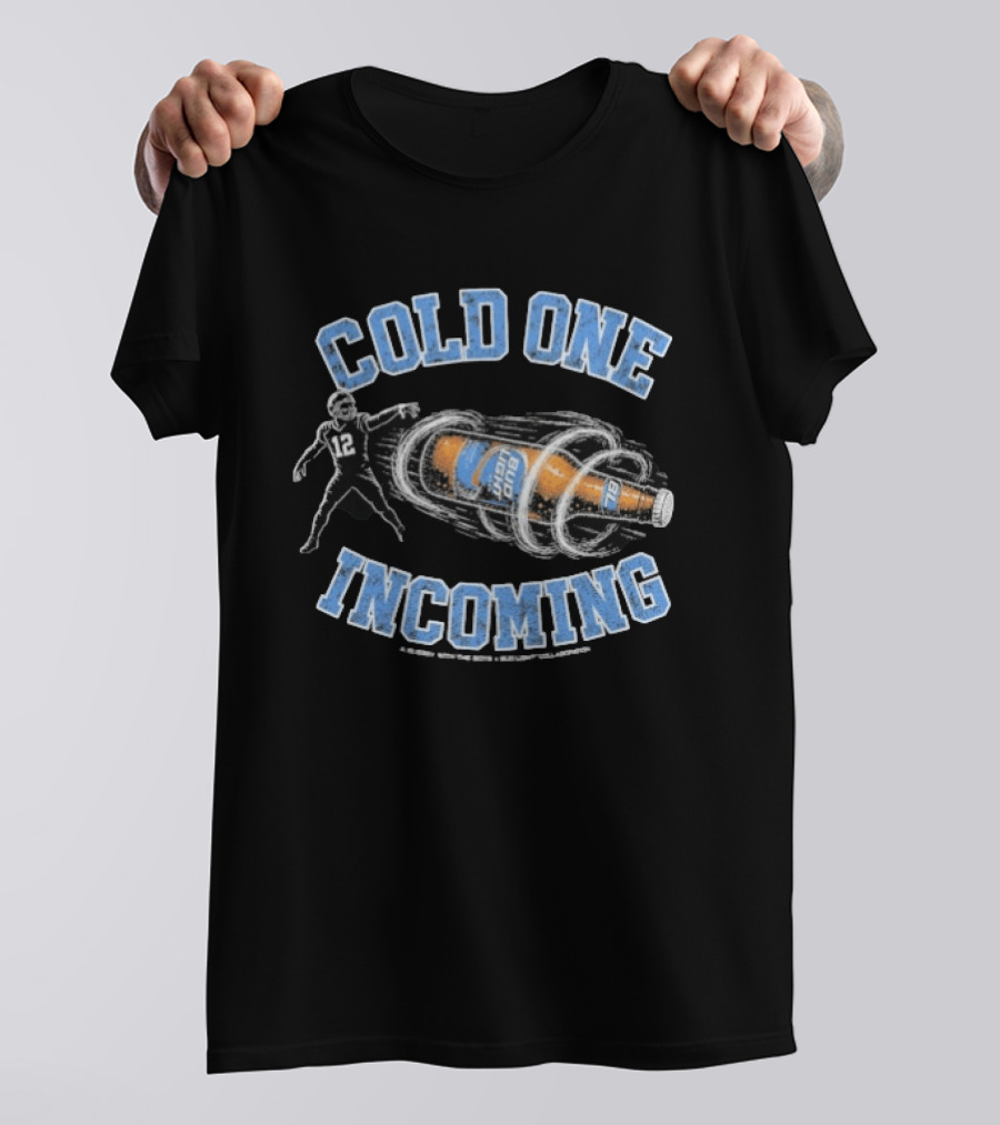Bussin' With The Boys Bud Light Cold One Incoming Football Player Holding Beer T-Shirt