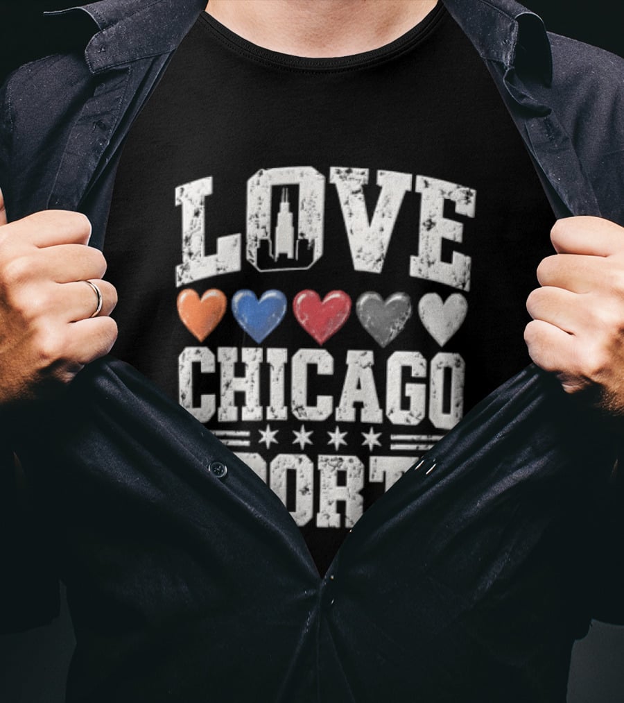 Love Chicago Sports Hearts Tower Stars T-Shirt