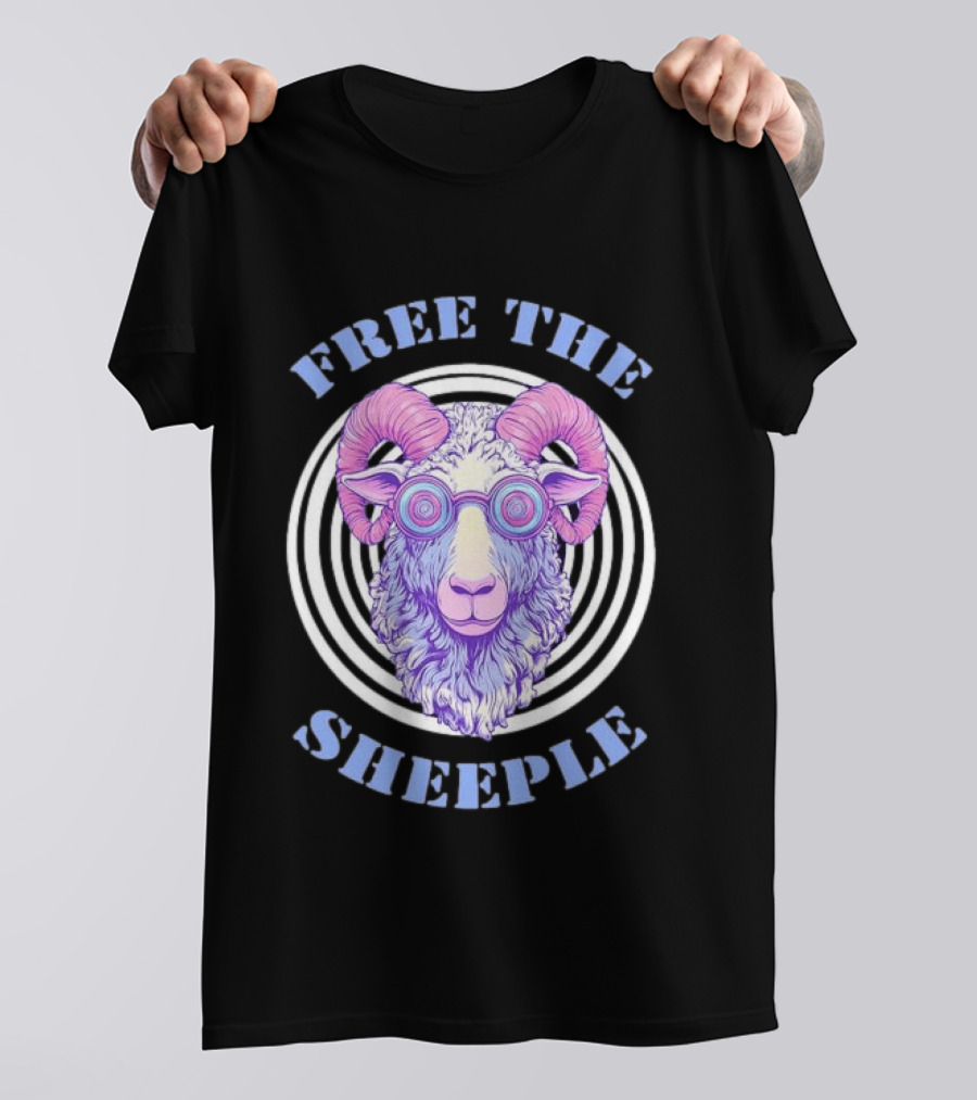 Free The Sheeple Trippy Ram With Glasses Psychedelic Hellwood T-Shirt