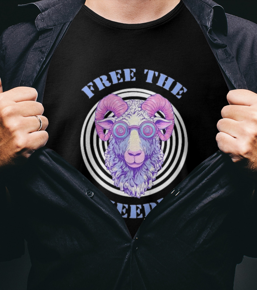 Free The Sheeple Trippy Ram With Glasses Psychedelic Hellwood T-Shirt