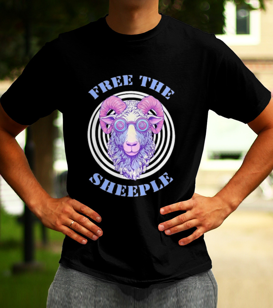 Free The Sheeple Trippy Ram With Glasses Psychedelic Hellwood T-Shirt