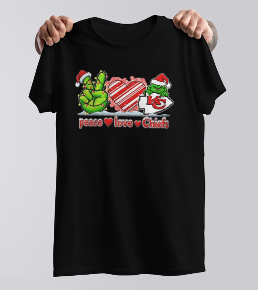 Peace Love Chiefs Christmas Grinch Kansas City Chiefs Fan T-Shirt