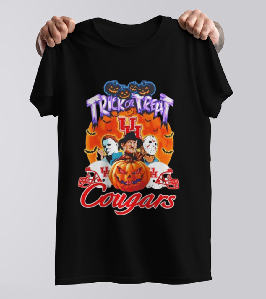 Houston Cougars Halloween Trick Or Treat Horror Characters 2026 T-Shirt