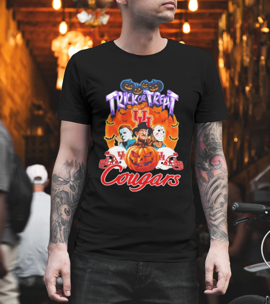 Houston Cougars Halloween Trick Or Treat Horror Characters 2026 T-Shirt