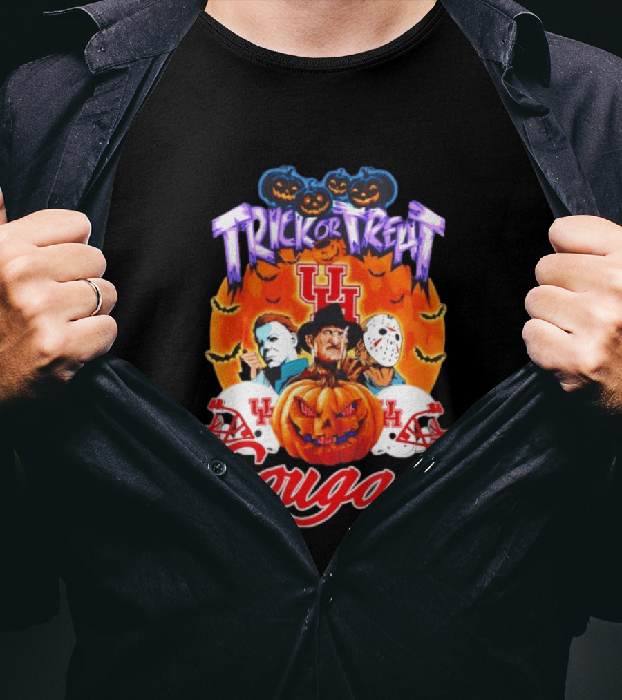 Houston Cougars Halloween Trick Or Treat Horror Characters 2026 T-Shirt