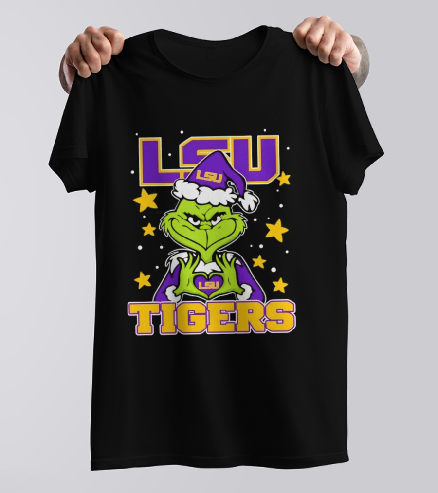 LSU Tigers Grinch Christmas Heart Hands T-Shirt