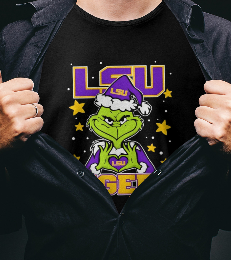 LSU Tigers Grinch Christmas Heart Hands T-Shirt