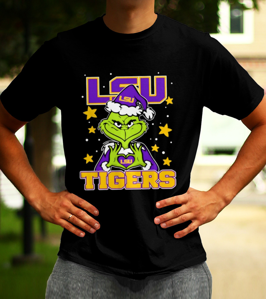LSU Tigers Grinch Christmas Heart Hands T-Shirt