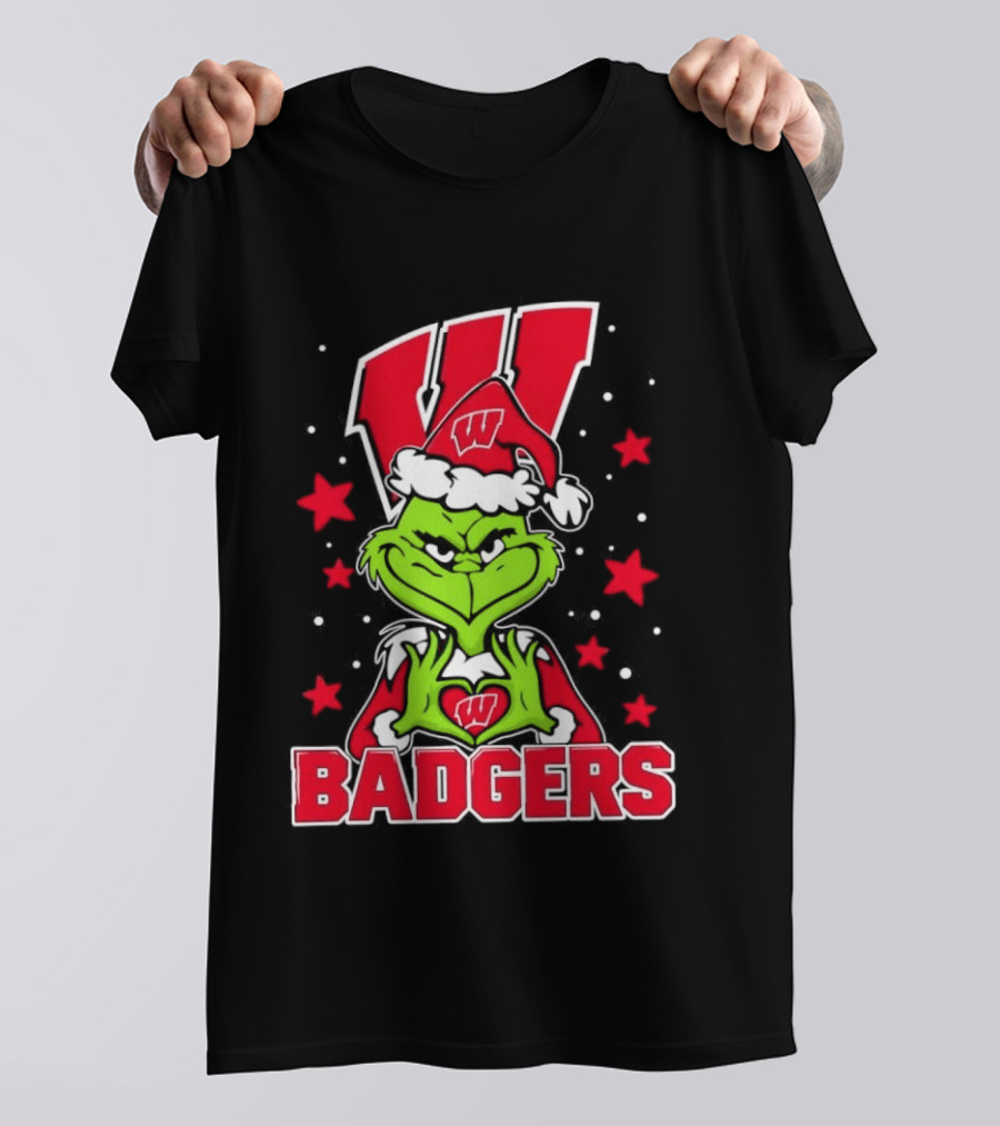 Grinch Wearing Wisconsin Badgers Hat Christmas Sports Fan T-Shirt