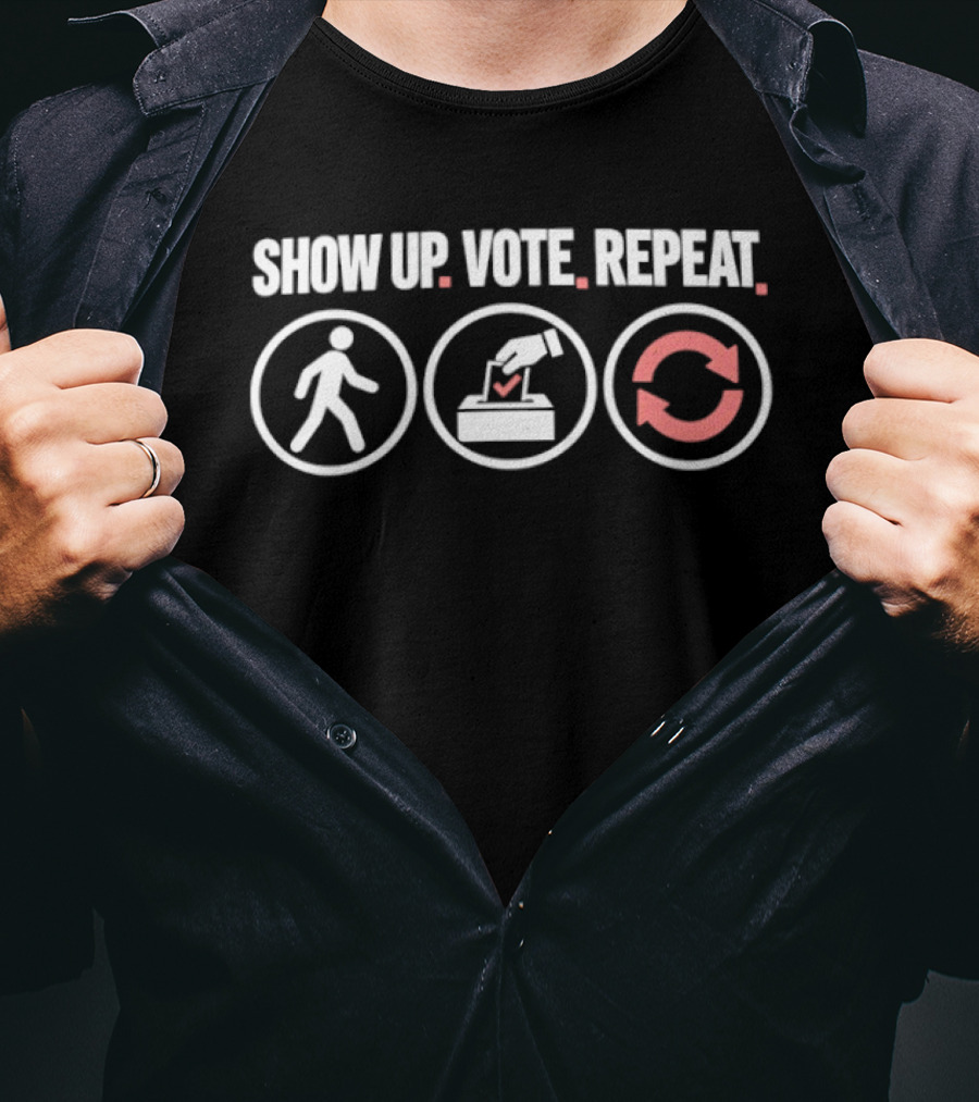Show Up Vote Repeat Walking Ballot Box Cycle T-Shirt