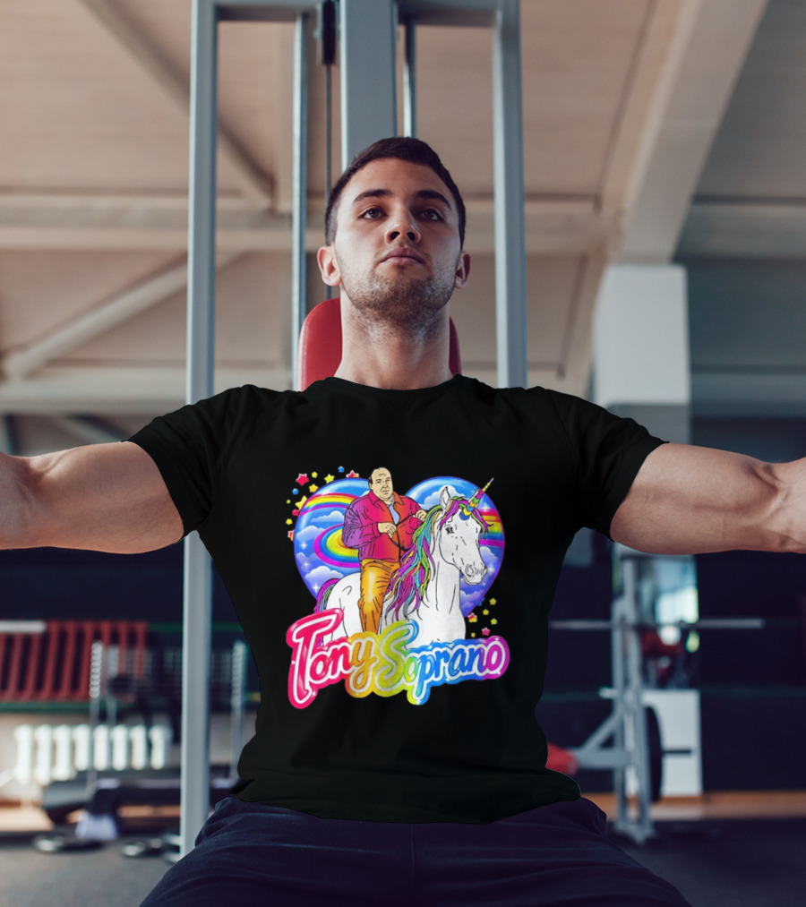 Tony Soprano Riding Rainbow Unicorn With Heart And Stars T-Shirt
