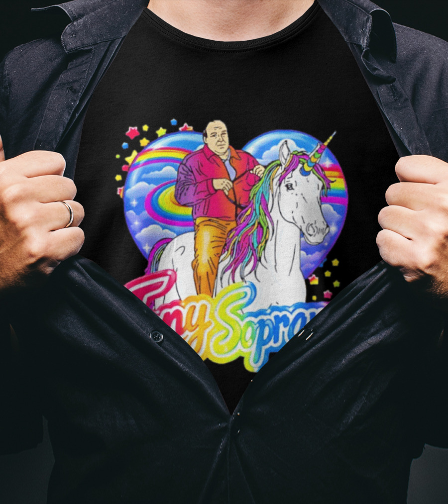 Tony Soprano Riding Rainbow Unicorn With Heart And Stars T-Shirt