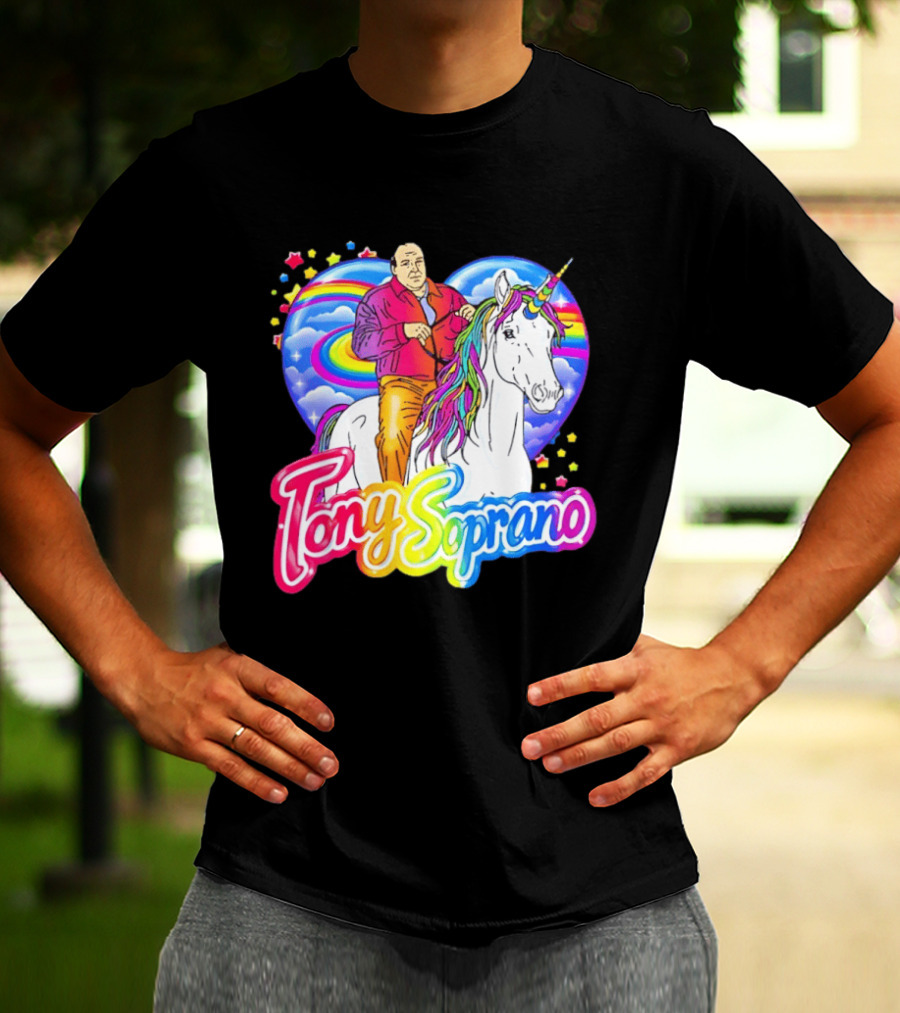 Tony Soprano Riding Rainbow Unicorn With Heart And Stars T-Shirt