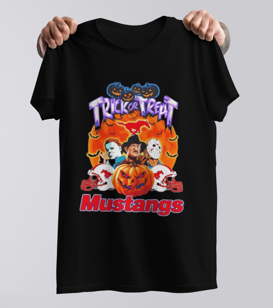 Trick Or Treat Halloween Mustangs Horror Characters 2026 T-Shirt