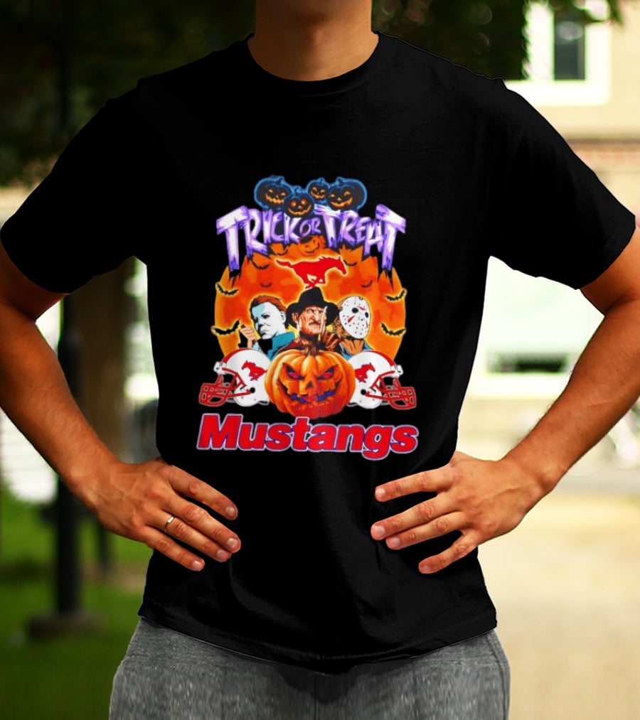 Trick Or Treat Halloween Mustangs Horror Characters 2026 T-Shirt