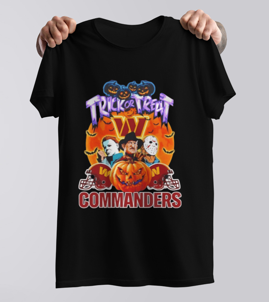 Washington Commanders Trick Or Treat Halloween 2026 Horror Characters T-Shirt