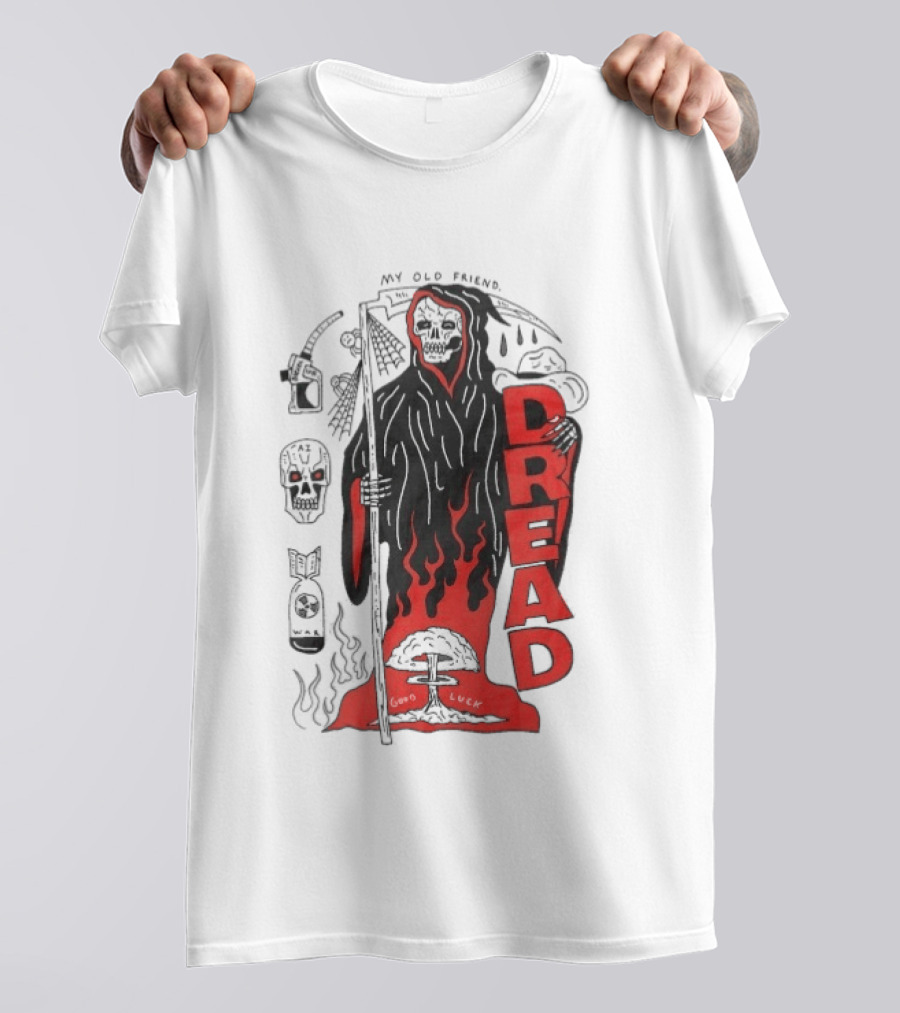 Dread My Old Friend Grim Reaper With Flames And Skull T-Shirt