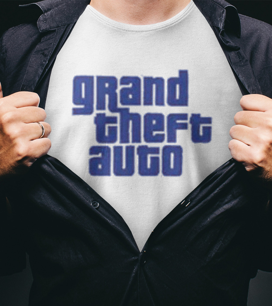 Grand Theft Auto Vintage Text Graphic Blue Aesthetic T-Shirt