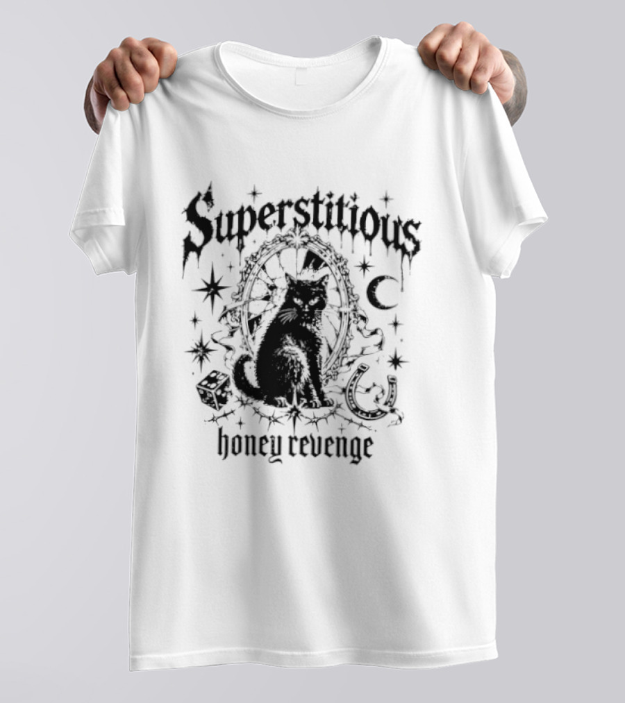 Superstitious Cat Honey Revenge Halloween Stars Moon Dice Magic T-Shirt
