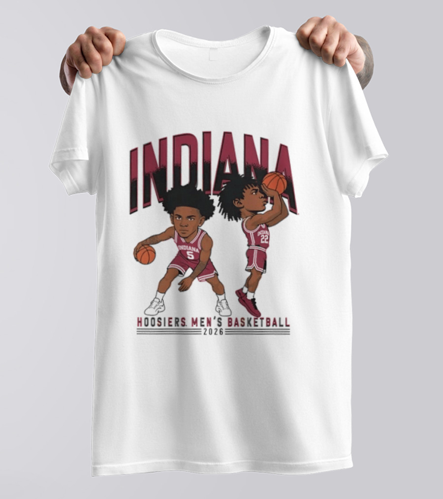 Indiana Hoosiers Men's Basketball 2026 Vintage Cartoon Players Dribbling And Shooting T-Shirt