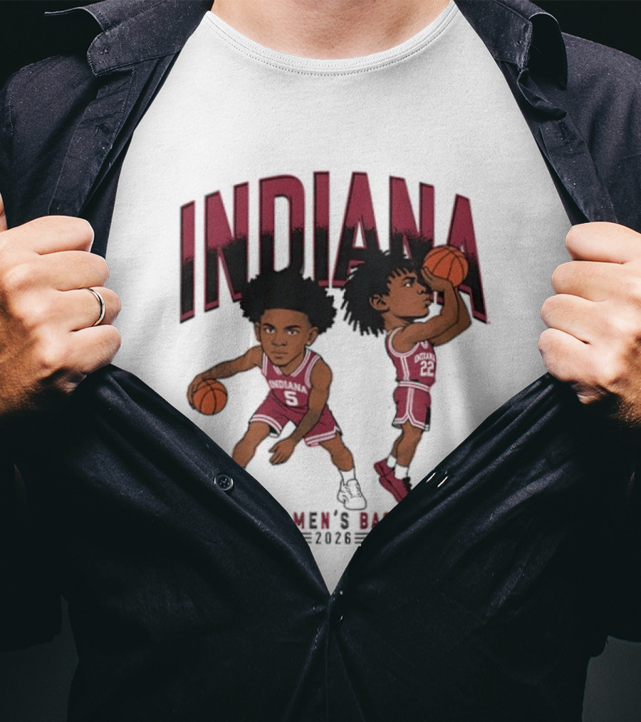Indiana Hoosiers Men's Basketball 2026 Vintage Cartoon Players Dribbling And Shooting T-Shirt