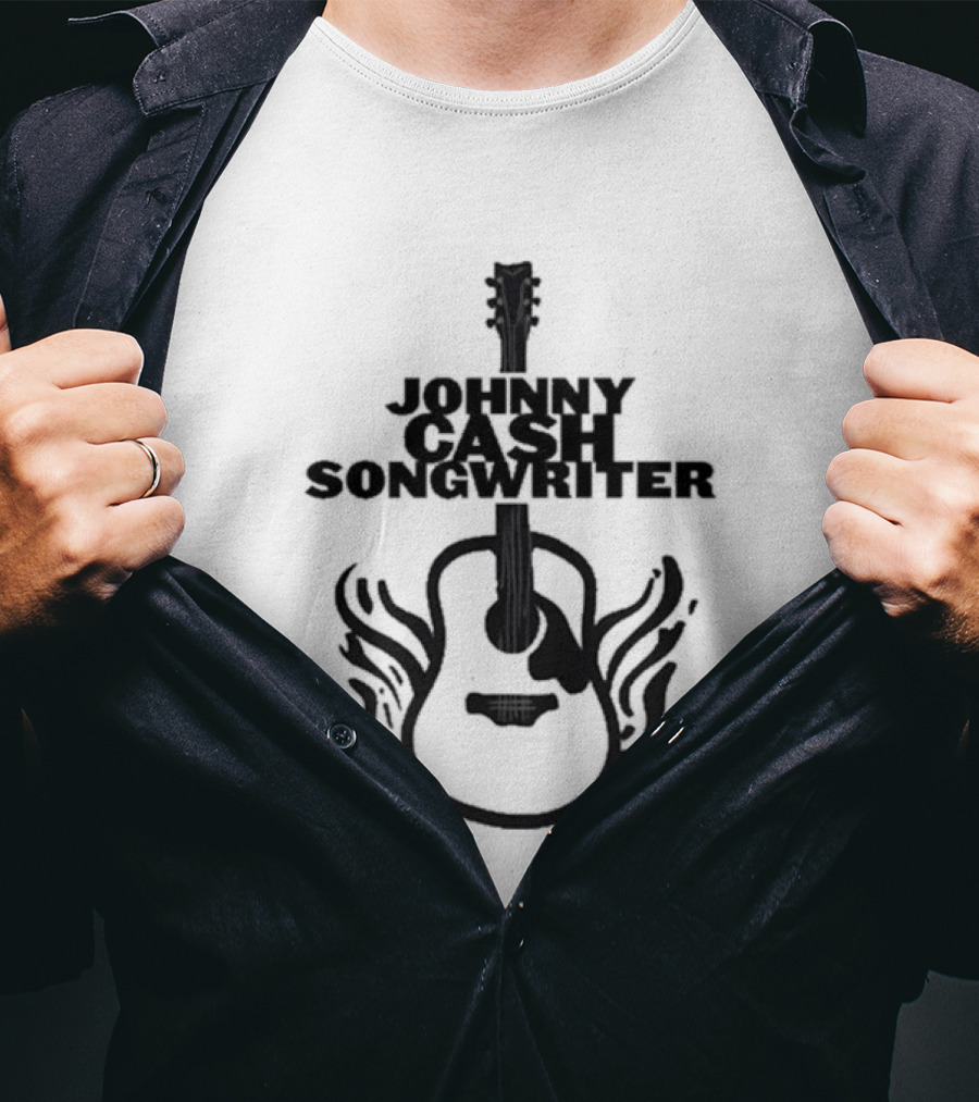 Johnny Cash Songwriter Flaming Guitar T-Shirt