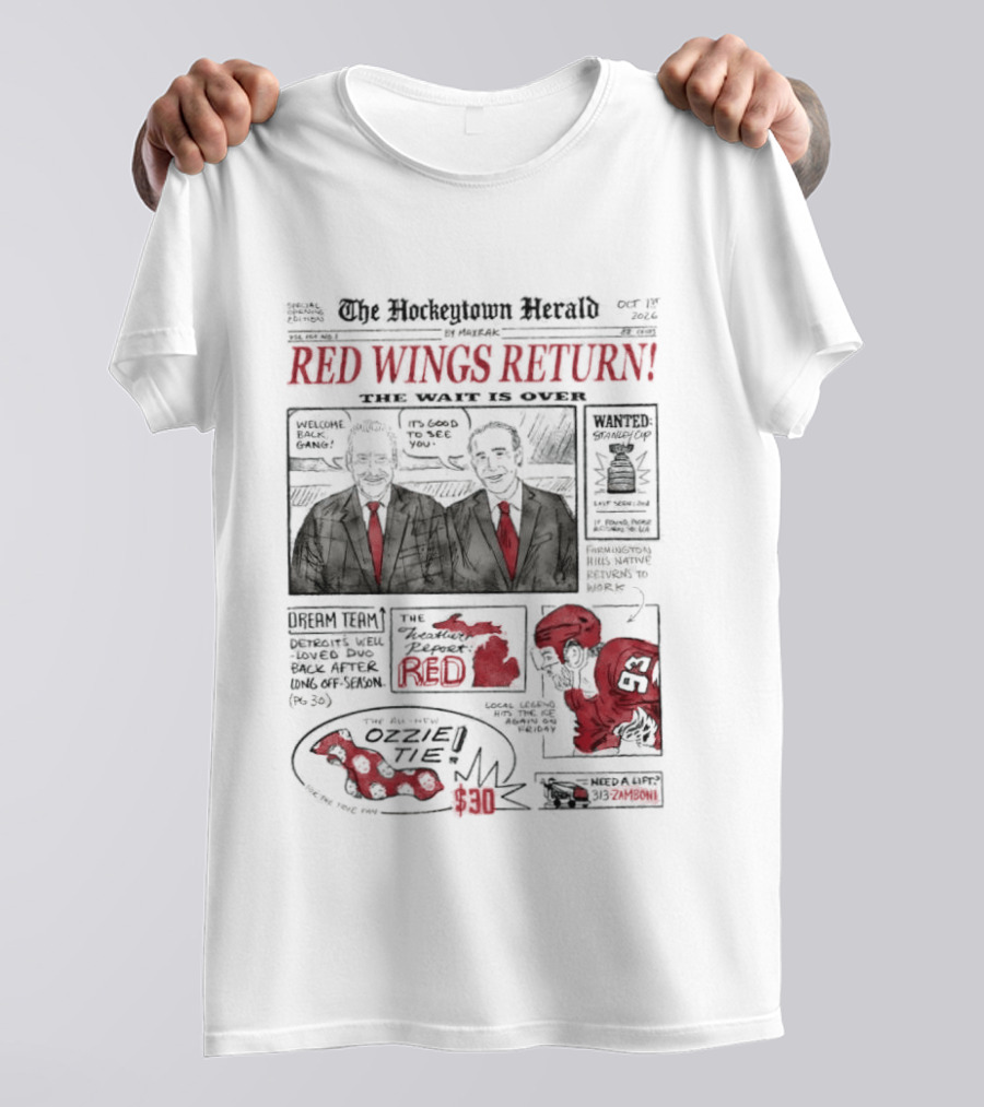 The Hockeytown Herald Red Wings Return Opening Edition Edition 97 Special 2022 Detroit Free Press Hockey Announcement T-Shirt