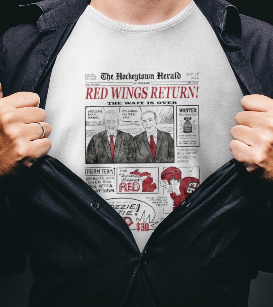 The Hockeytown Herald Red Wings Return Opening Edition Edition 97 Special 2022 Detroit Free Press Hockey Announcement T-Shirt