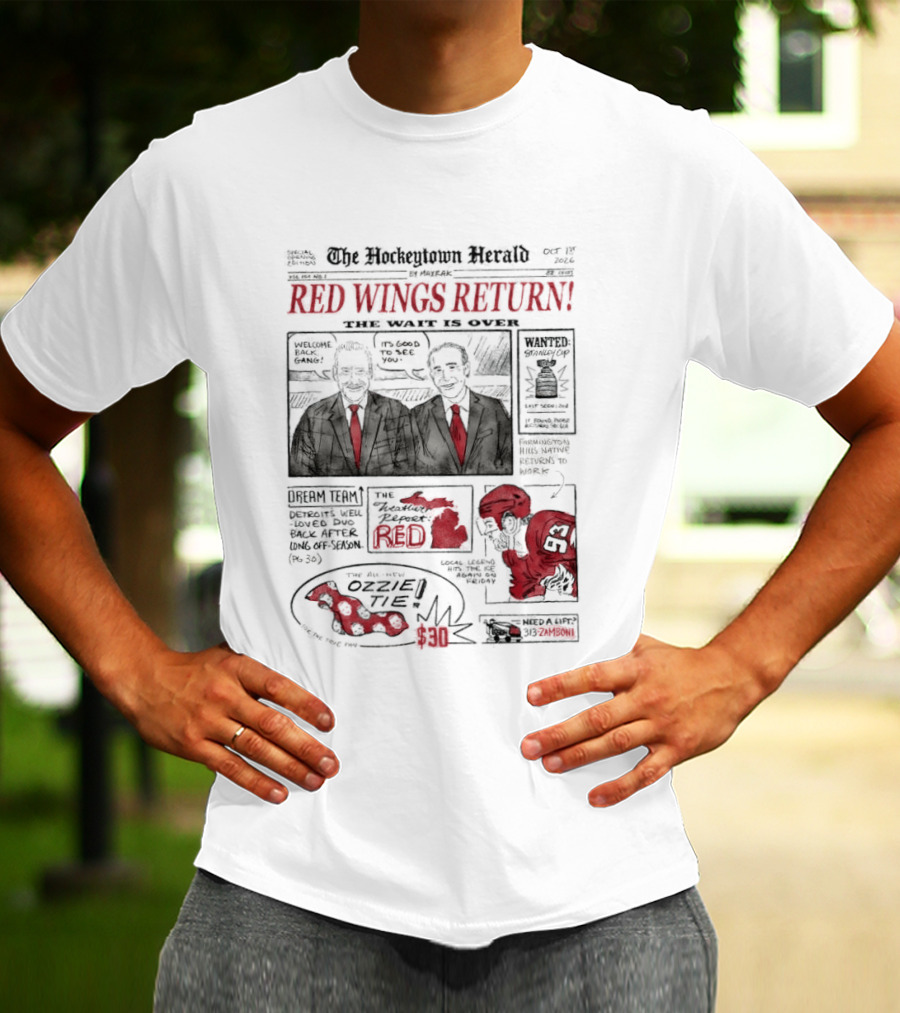 The Hockeytown Herald Red Wings Return Opening Edition Edition 97 Special 2022 Detroit Free Press Hockey Announcement T-Shirt