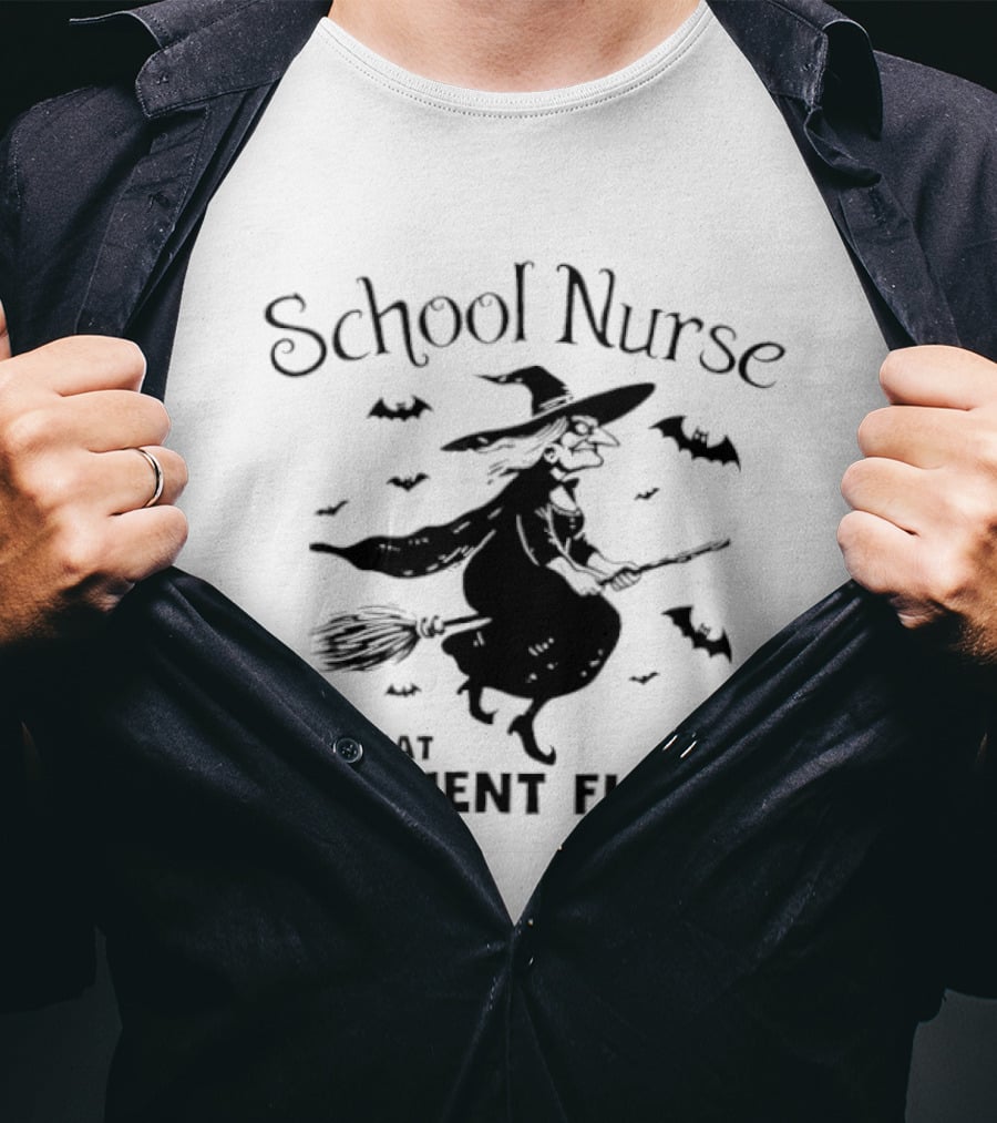 School Nurse We Treat Frequent Flyers Witch And Bats Halloween T-Shirt