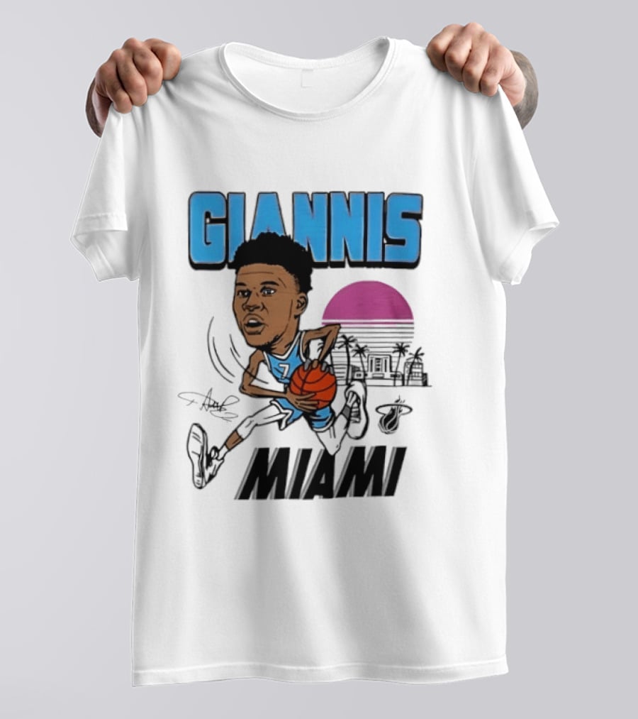 Giannis Antetokounmpo Vice City Miami Heat Caricature T-Shirt