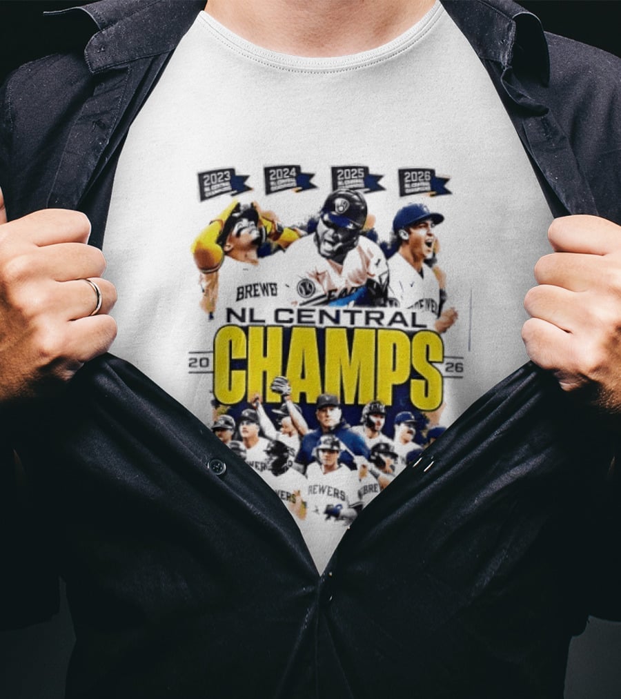 Milwaukee Brewers 2026 NL Central Champs Banner With Team Players T-Shirt
