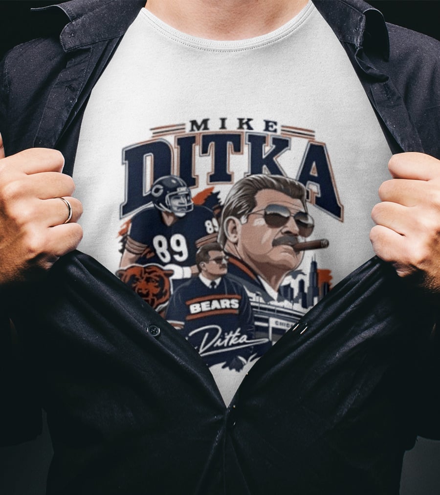 Mike Ditka Chicago Bears Coach Tribute With Skyline And Bear T-Shirt