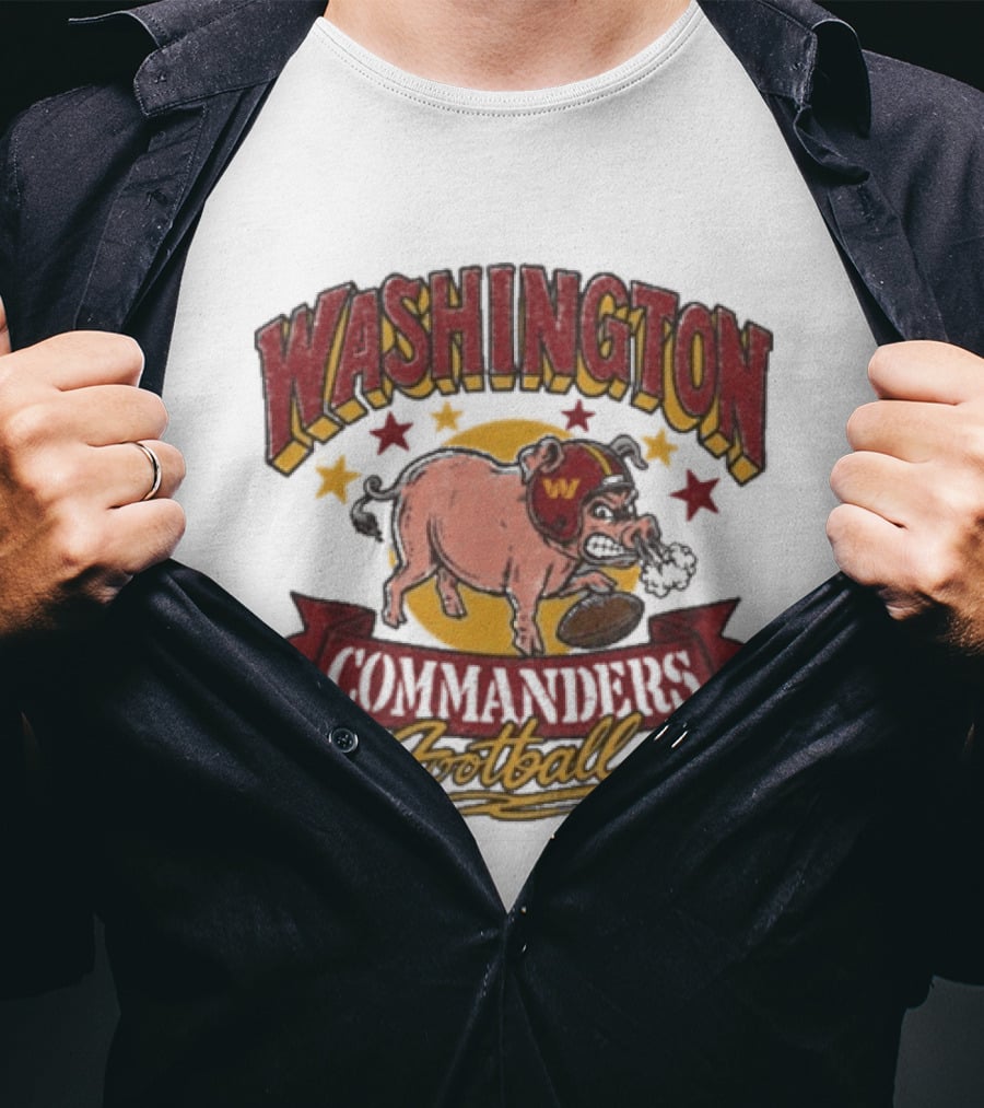 Washington Commanders Football Angry Pig Helmet Stars T-Shirt