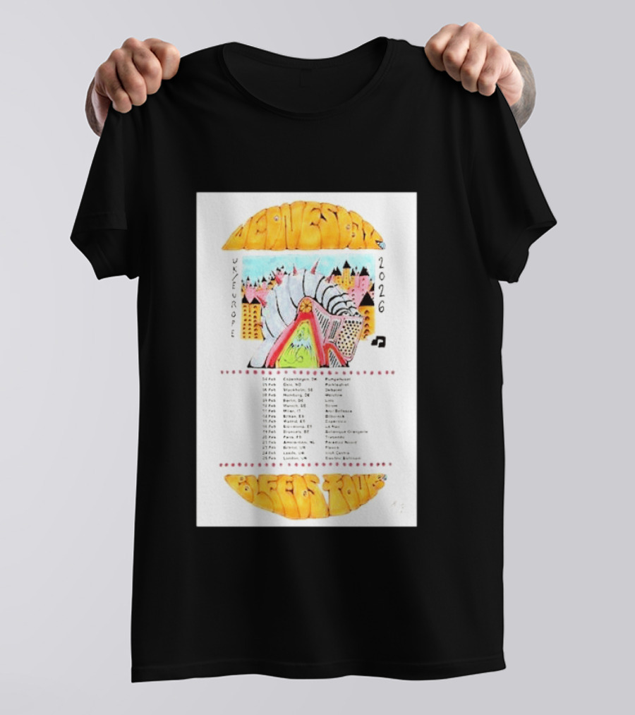 Wednesday UK & Europe 2026 Tour Dates With Colorful Knight Art And Music Note T-Shirt