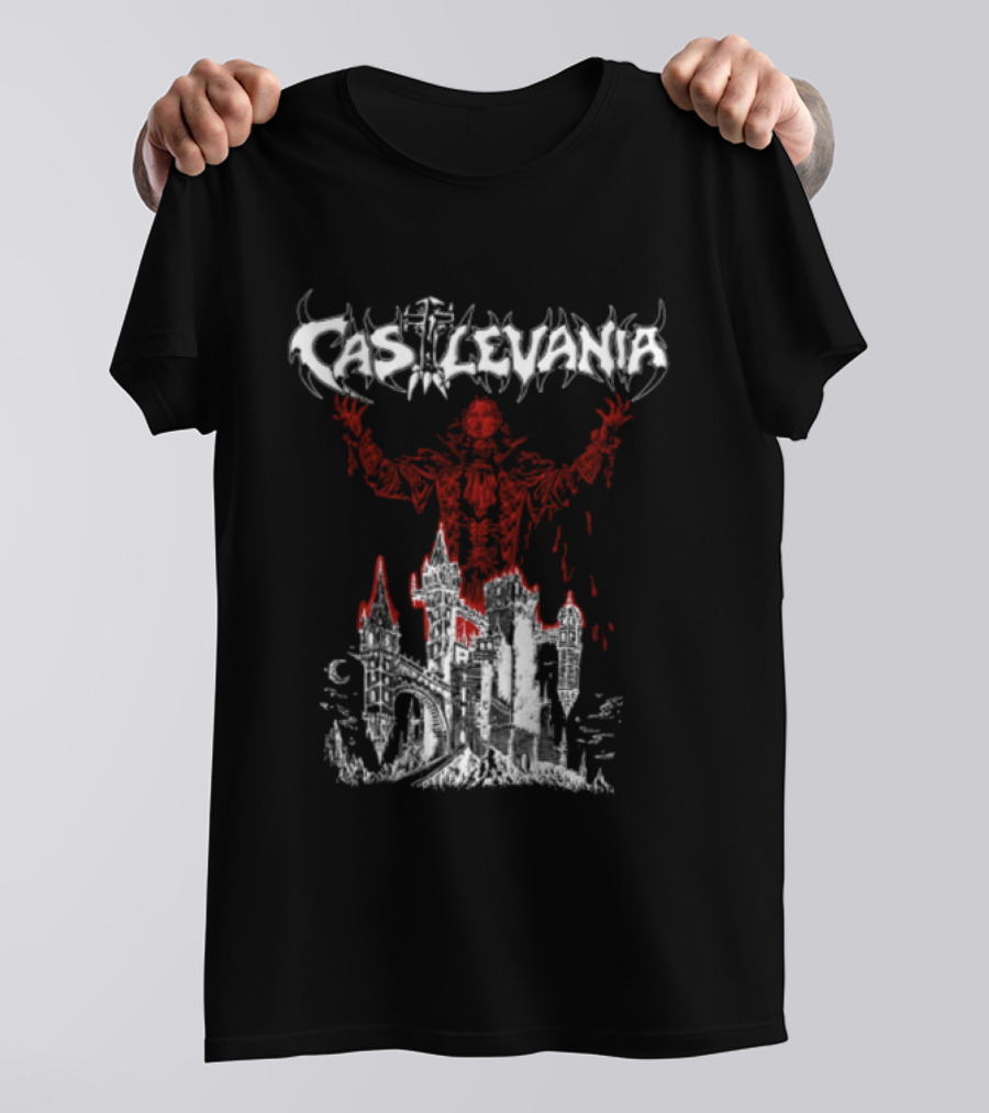 Castlevania Dracula Vampire Silhouette With Gothic Castle T-Shirt