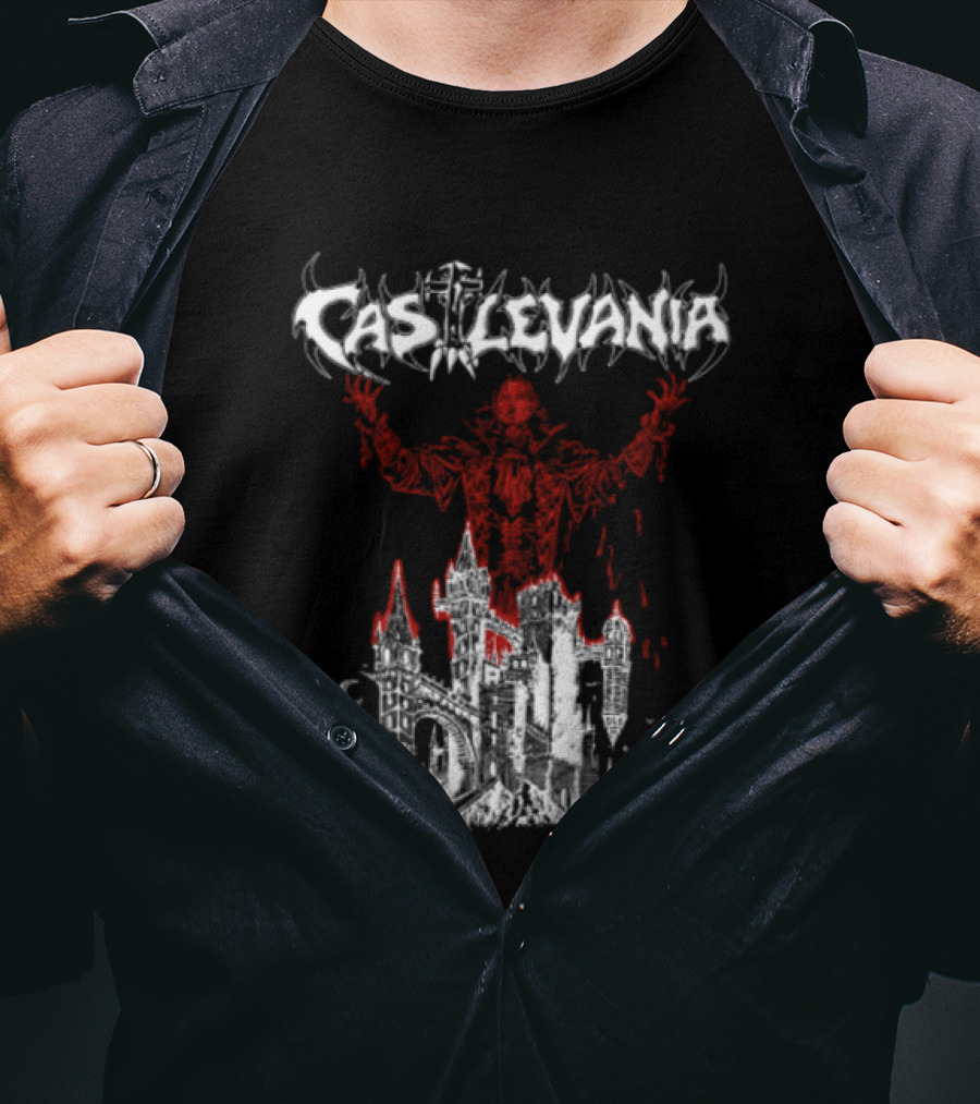 Castlevania Dracula Vampire Silhouette With Gothic Castle T-Shirt