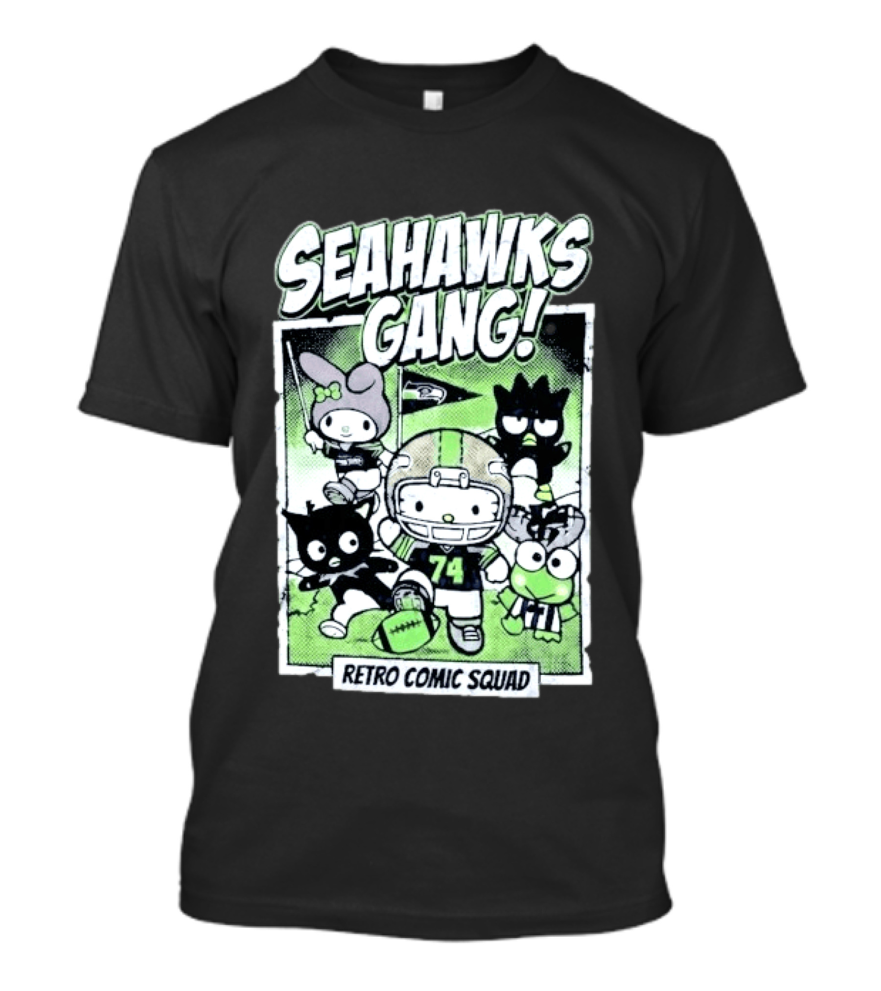 Seattle Seahawks Gang Hello Kitty Retro Comic Squad T-Shirt