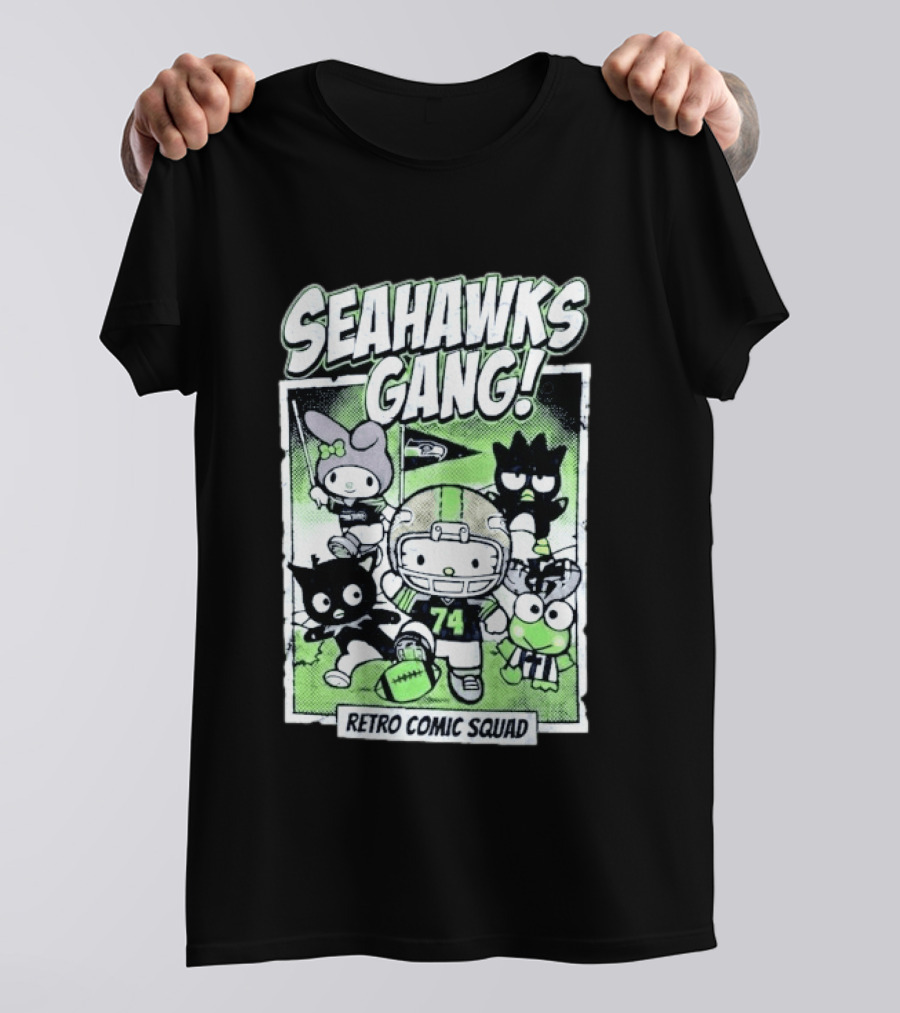 Seattle Seahawks Gang Hello Kitty Retro Comic Squad T-Shirt