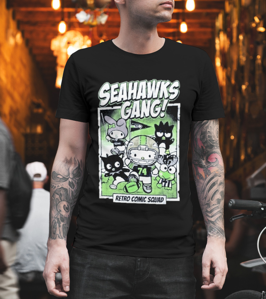 Seattle Seahawks Gang Hello Kitty Retro Comic Squad T-Shirt