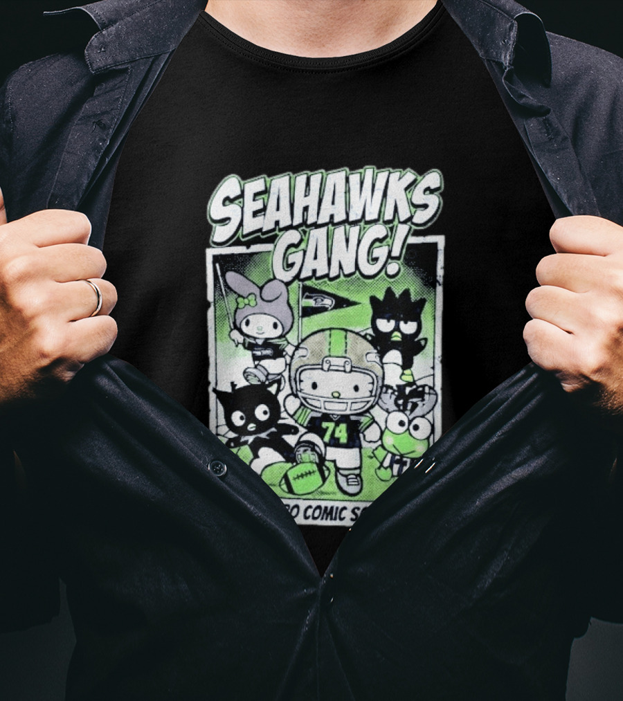 Seattle Seahawks Gang Hello Kitty Retro Comic Squad T-Shirt