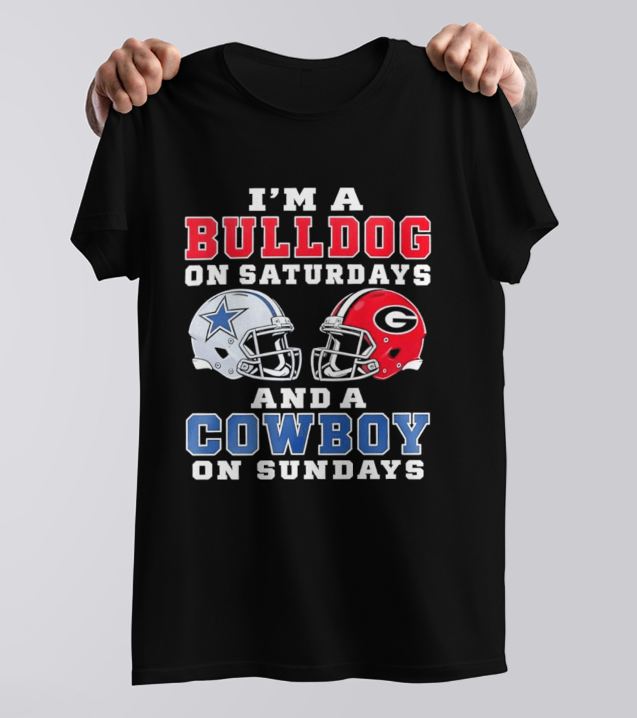 I'm A Bulldog On Saturdays And A Cowboy On Sundays Football Helmets T-Shirt