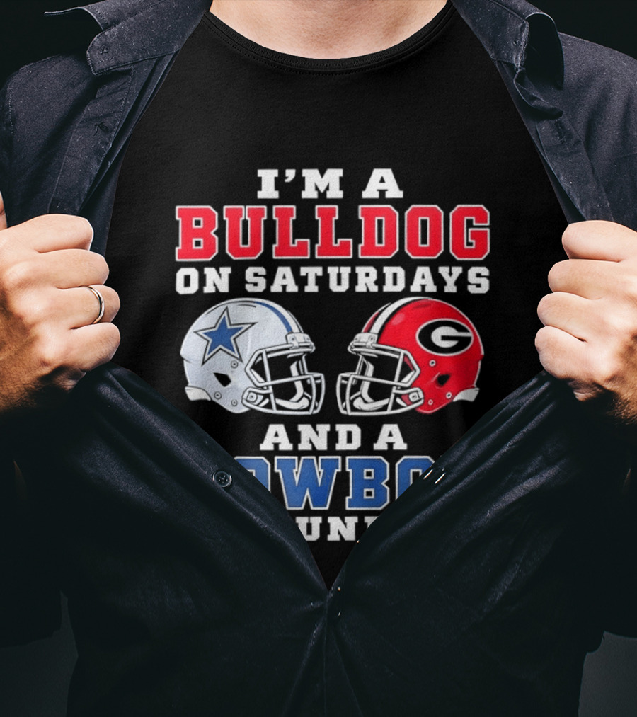 I'm A Bulldog On Saturdays And A Cowboy On Sundays Football Helmets T-Shirt