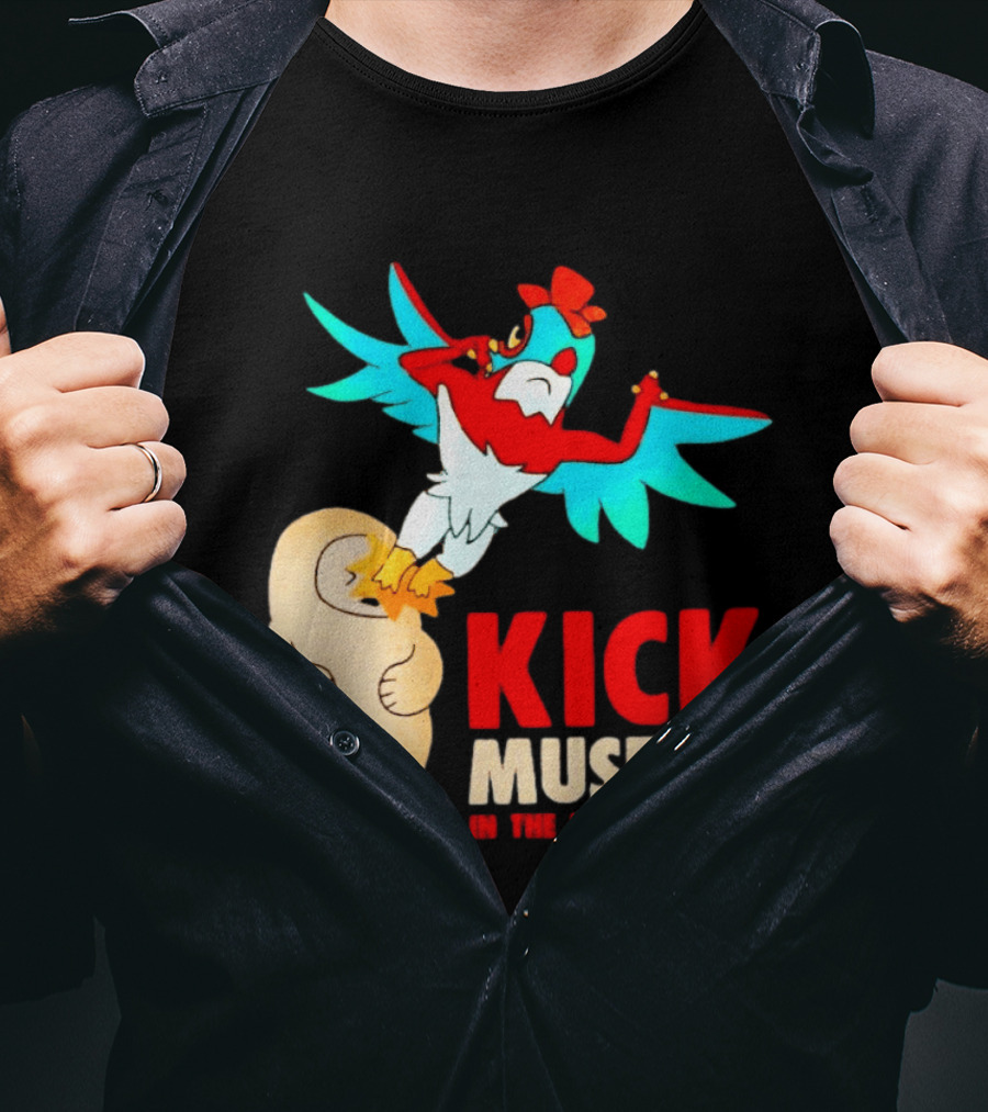 Kick Muse AI In The Face Protest Cartoon Bird Kicking T-Shirt
