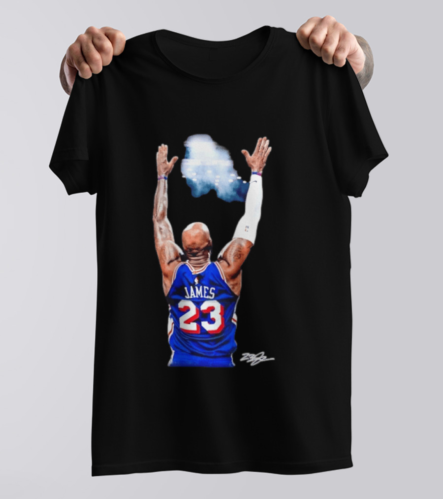 King LeBron James Philadelphia 76ers Jersey Number 23 Celebration T-Shirt