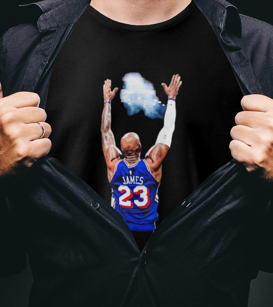 King LeBron James Philadelphia 76ers Jersey Number 23 Celebration T-Shirt
