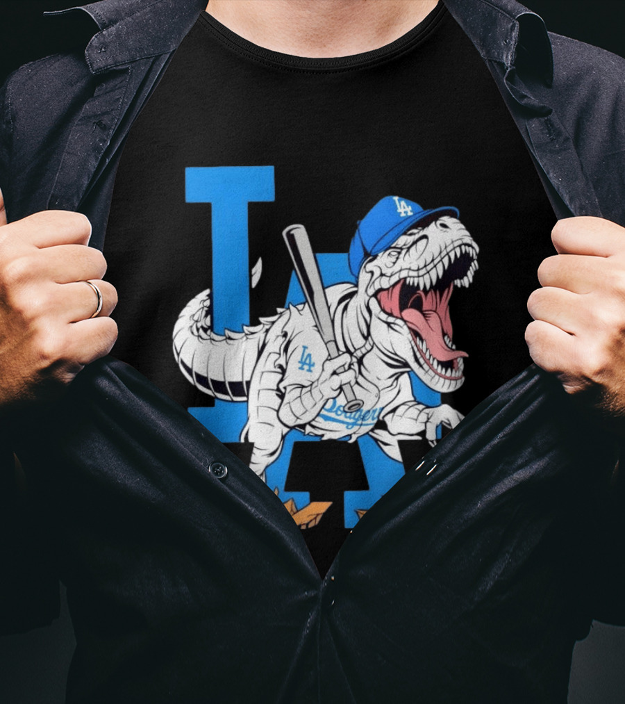 Los Angeles Dodgers Rex Baseball Cap Bat LA Letter T-Shirt