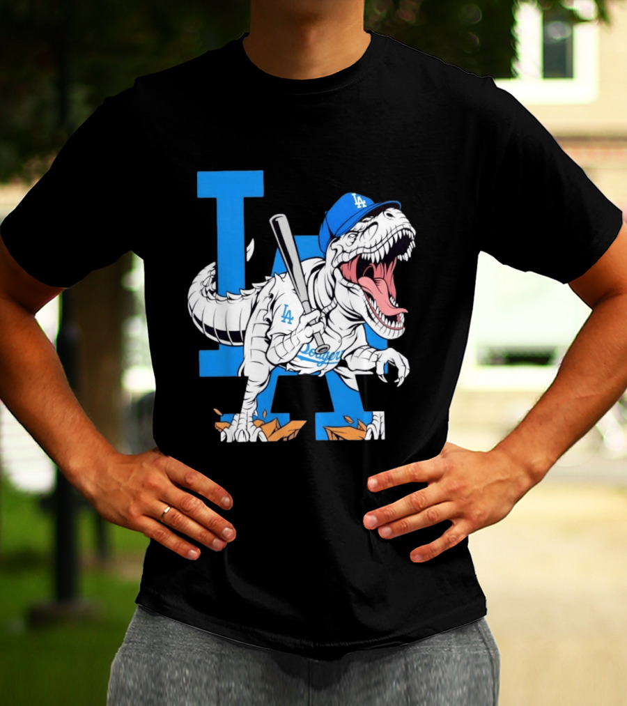 Los Angeles Dodgers Rex Baseball Cap Bat LA Letter T-Shirt