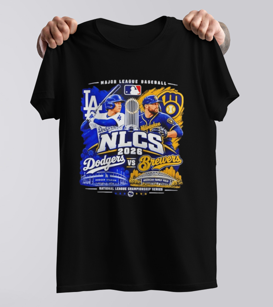 2026 NLCS Los Angeles Dodgers Vs Milwaukee Brewers Matchup At Dodger Stadium And American Family Field T-Shirt