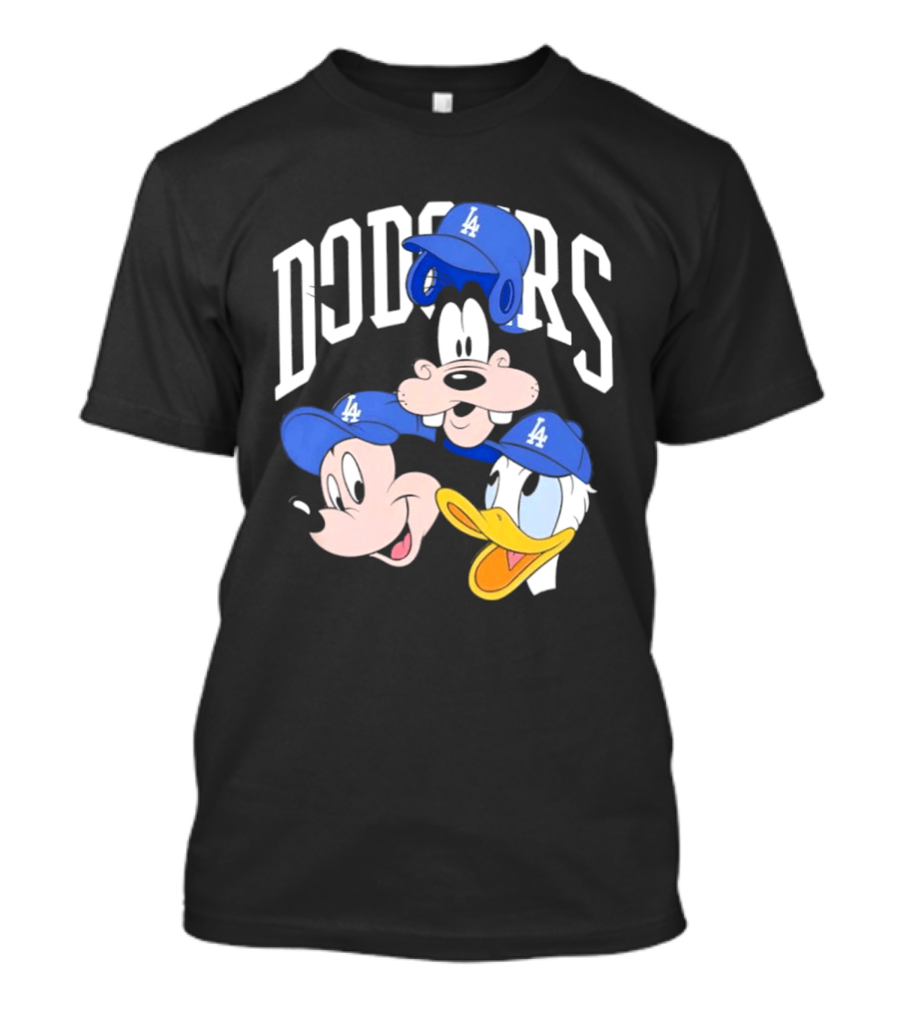 Mickey Mouse Goofy Donald Duck Dodgers Baseball LA Hats T-Shirt